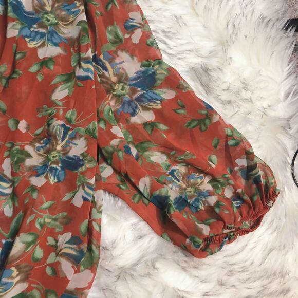 Bubble B Orange Floral Print Sheer Blouse Top 1XL - Picture 4 of 12